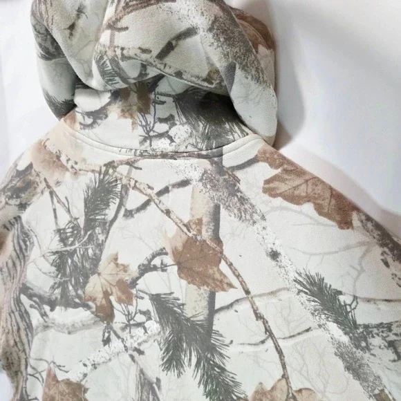 Hollister Boxy Fit Real Tree Fleece Hoodie Mens M Camo Sweatshirt Cream Y2K Zip - Picture 9 of 15